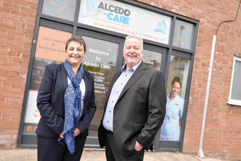 Jo and Andy Boardman outside the new Chester office